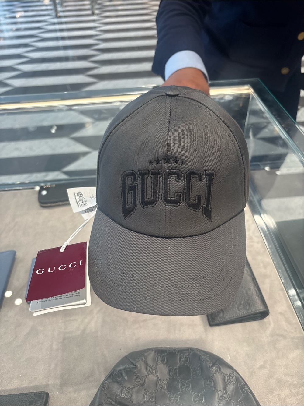 Gucci Dark Gray/Black Embroidered Logo Baseball Cap BNWT Size. Medium